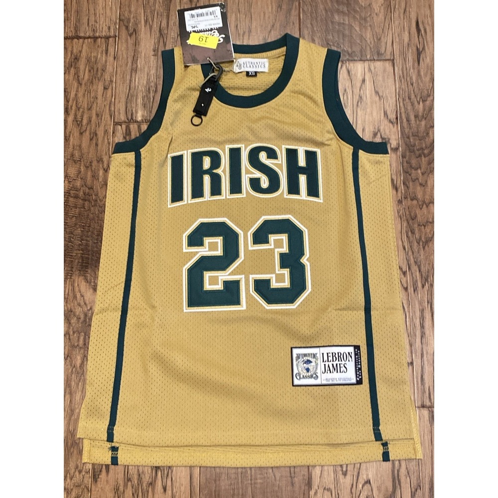 Headgear Mens Irish Lebron James Authentic Basketball  HS Jersey Gold Sz XS NWT
